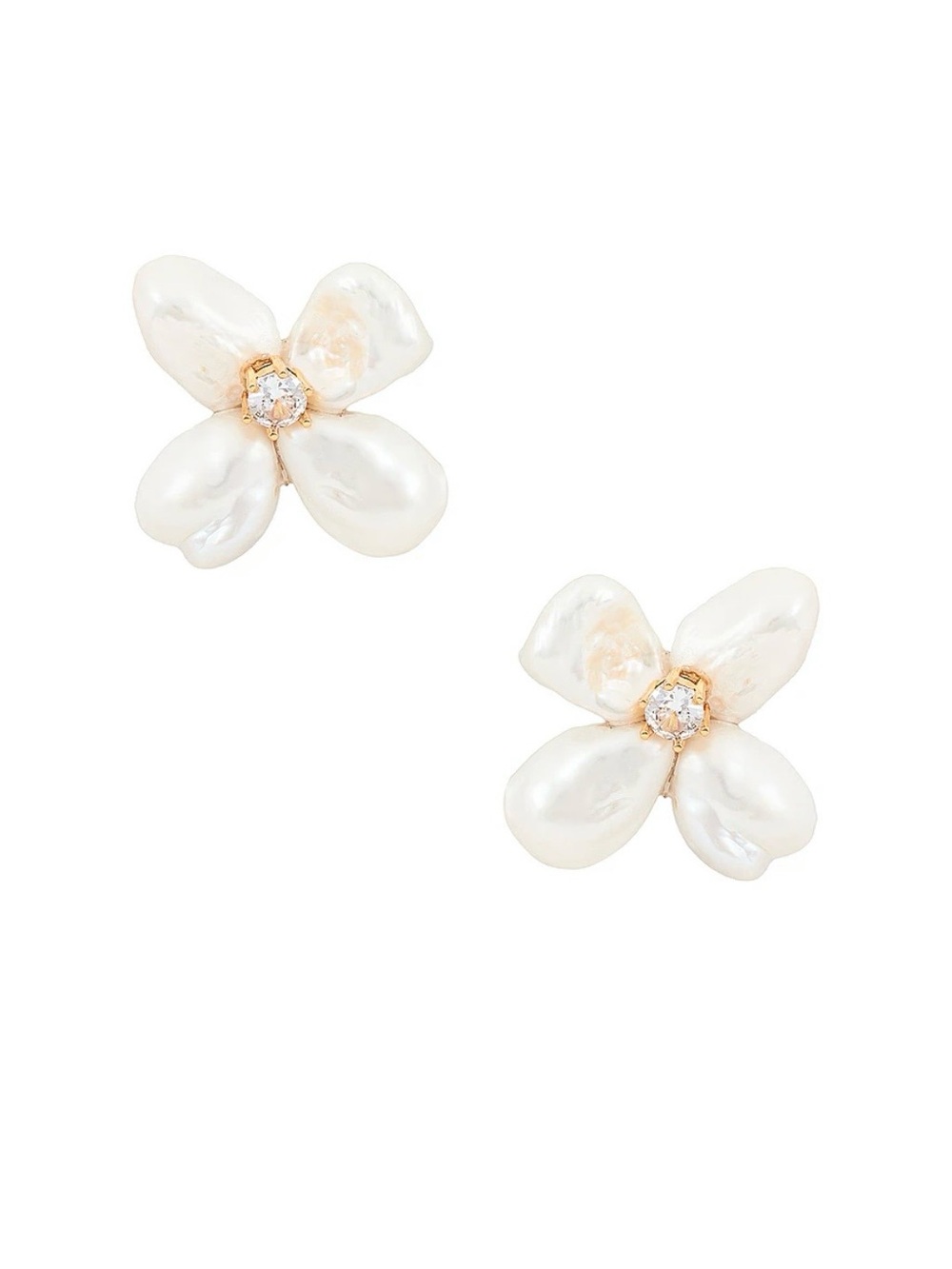 SHASHI Pearl Flower Stud Earrings - White and Gold